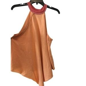 Free People Womens Size XS Orange High Neck Asymmetrical Tank Top Oversize